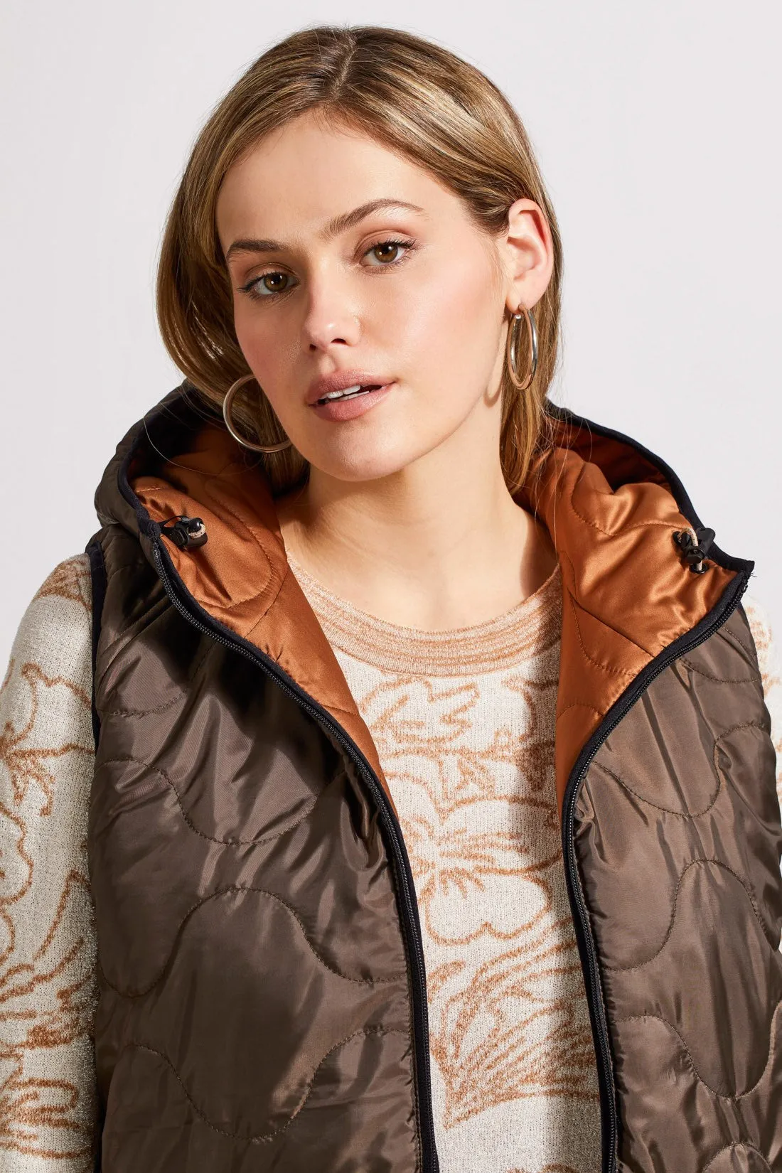 REVERSIBLE HOODED PUFFER VEST WITH HI-LOW HEM-Walnut sold by Tribal product image thumbnail 3