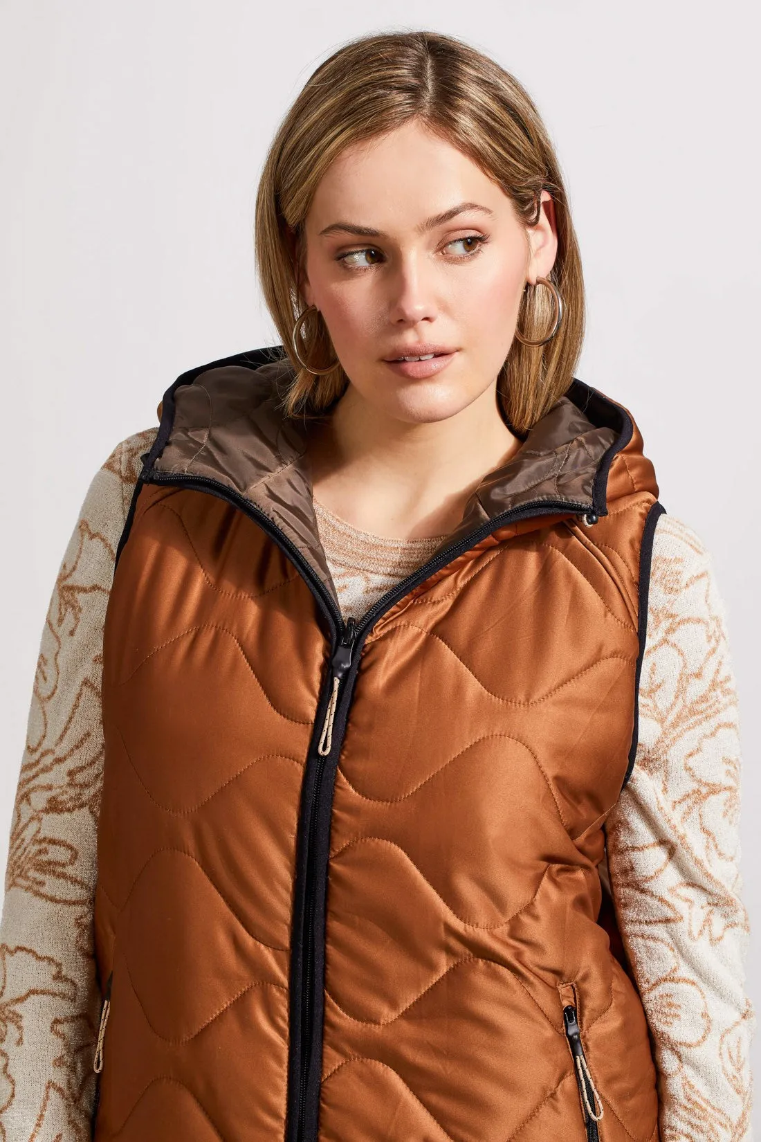REVERSIBLE HOODED PUFFER VEST WITH HI-LOW HEM-Walnut sold by Tribal product image thumbnail 4