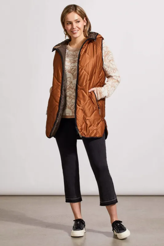 REVERSIBLE HOODED PUFFER VEST WITH HI-LOW HEM-Walnut sold by Tribal