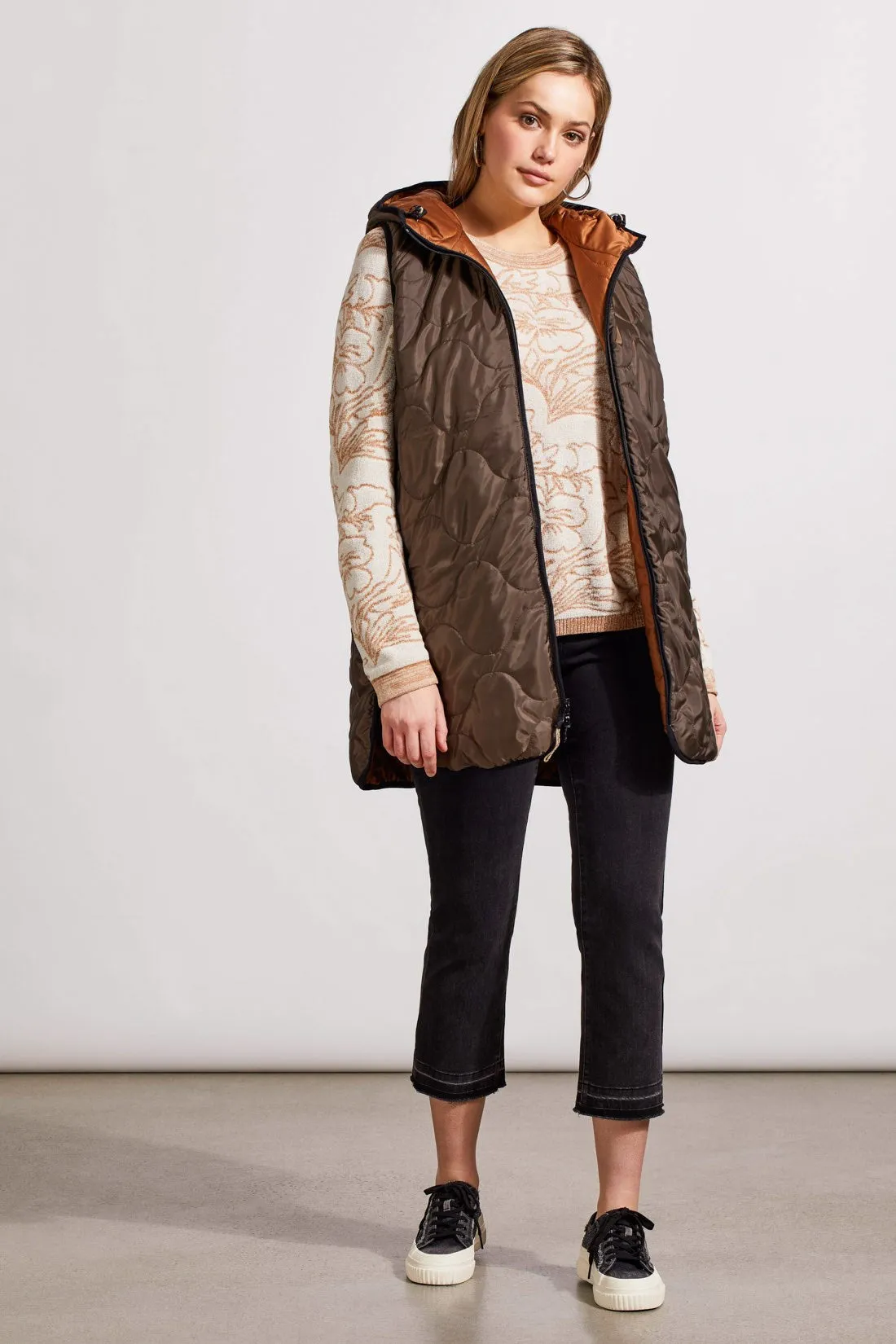 REVERSIBLE HOODED PUFFER VEST WITH HI-LOW HEM-Walnut sold by Tribal product image thumbnail 2