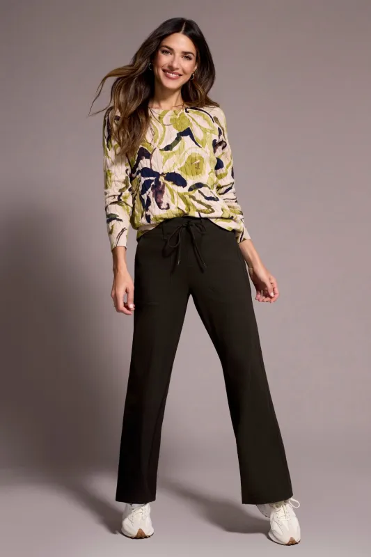 Printed Cable Cotton Crew Neck Sweater-Leek sold by Tribal