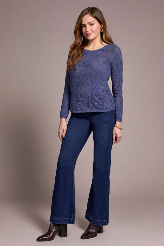 Combed Cotton Mesh Jacquard Boat Neck Sweater-Marine sold by Tribal
