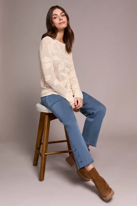 Combed Cotton Mesh Jacquard Boat Neck Sweater-Moonstone sold by Tribal