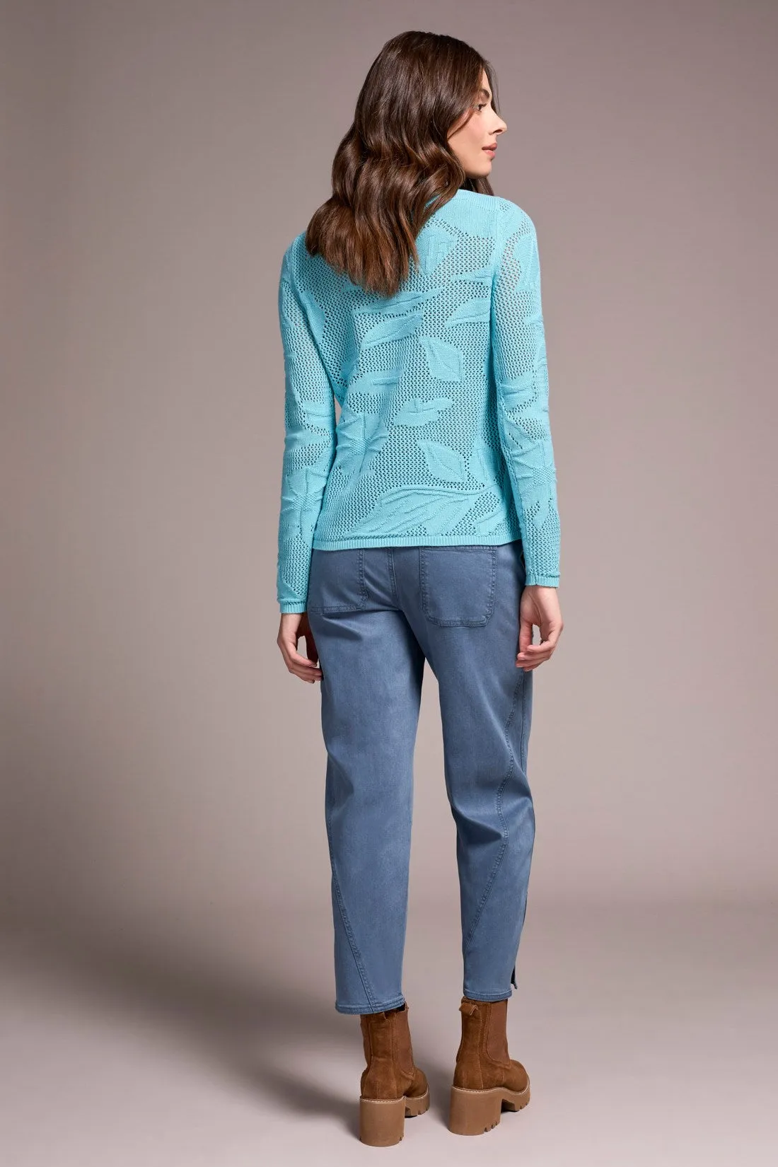 Openwork Knit Jacquard Leaf Sweater-Mistblue sold by Tribal product image thumbnail 4