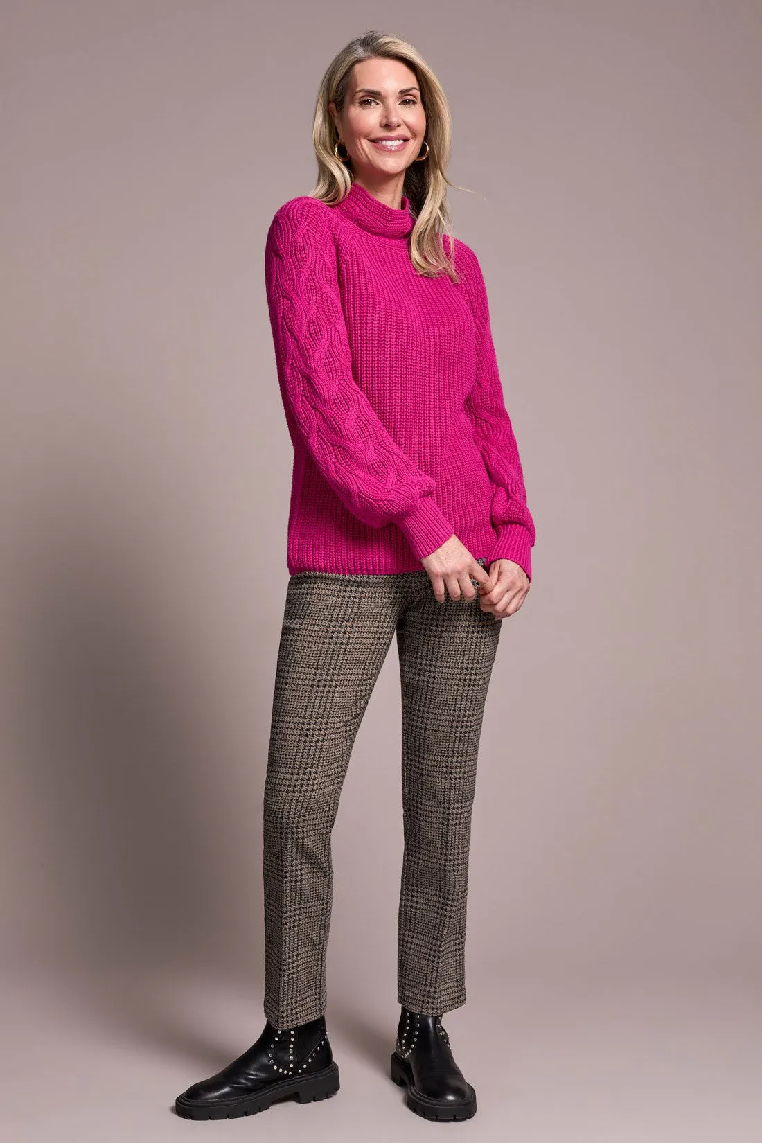 Cable Knit Mock Neck Sweater-Pink flambe sold by Tribal product image thumbnail 2
