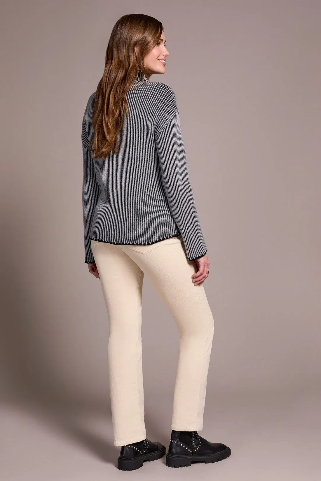 Combed Cotton Two-Tone Rib Funnel Neck Sweater-Grey mix sold by Tribal product image thumbnail 4