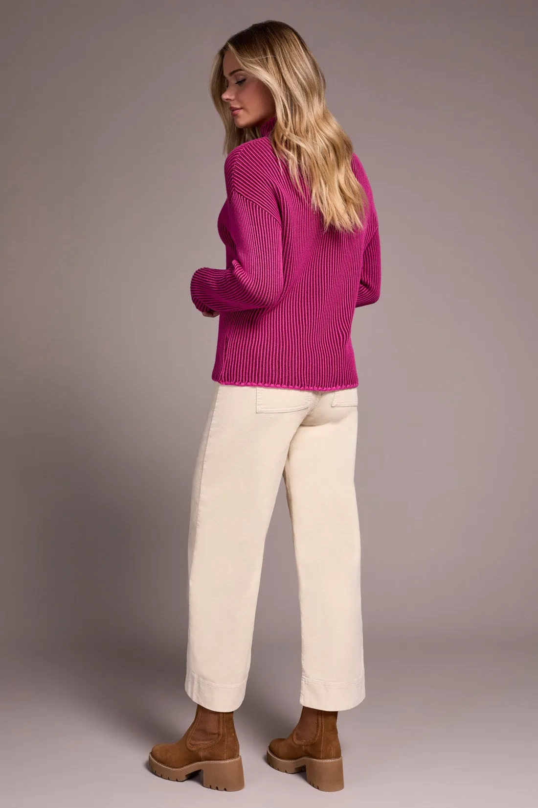 Combed Cotton Two-Tone Rib Funnel Neck Sweater-Pink flambe sold by Tribal product image thumbnail 4