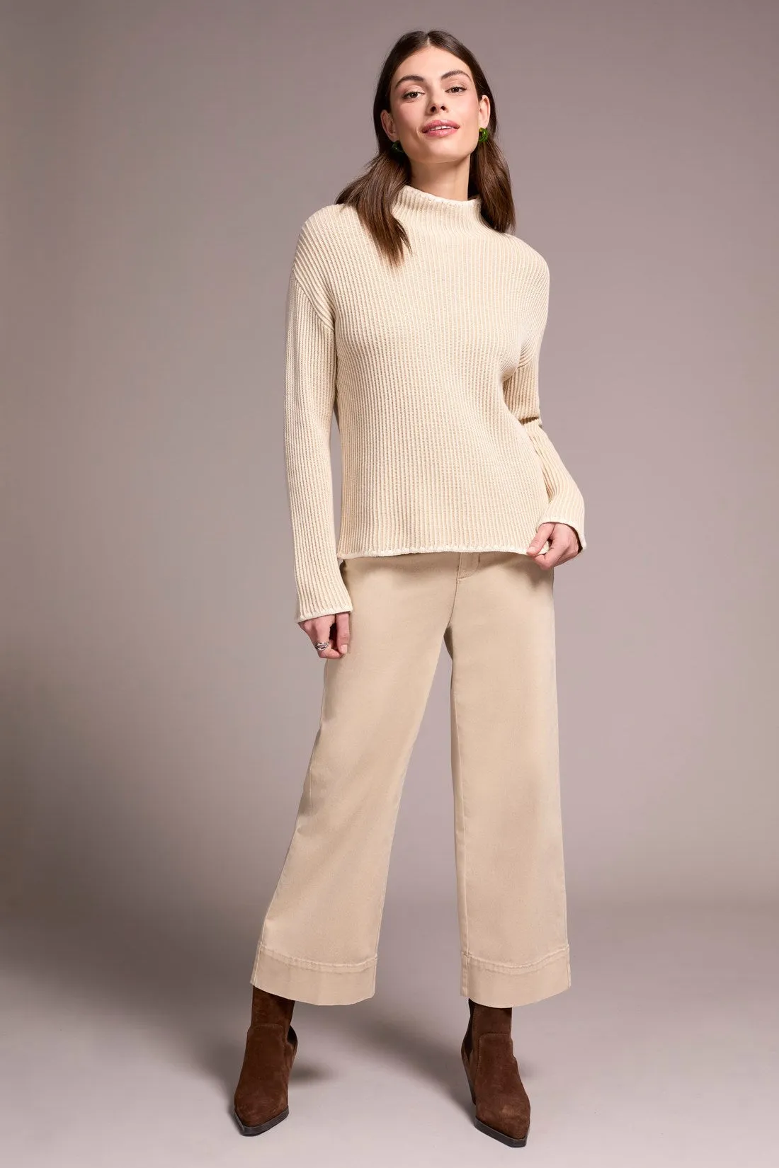 Combed Cotton Two-Tone Rib Funnel Neck Sweater-Moonstone sold by Tribal product image thumbnail 2