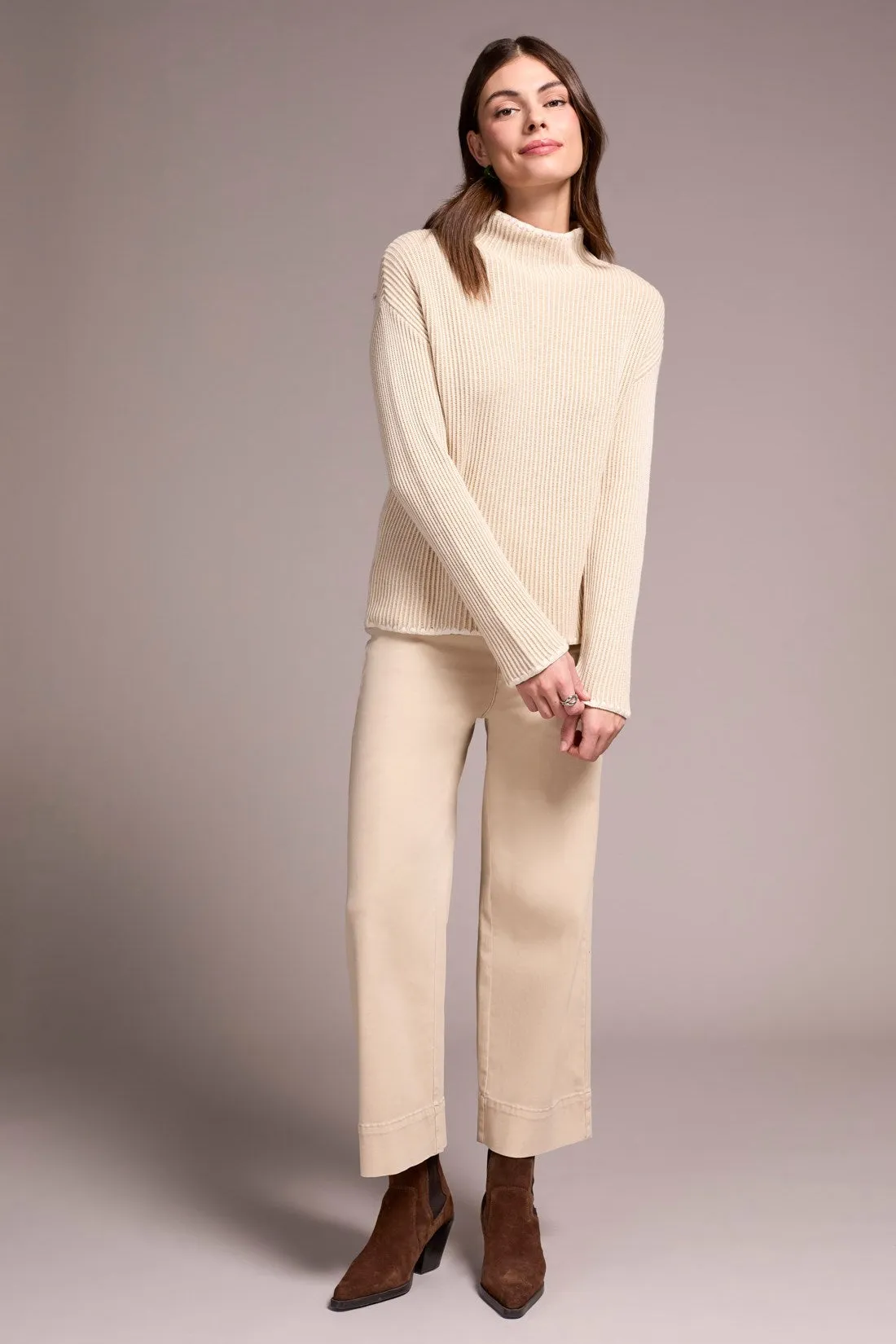 Combed Cotton Two-Tone Rib Funnel Neck Sweater-Moonstone sold by Tribal product image thumbnail 3