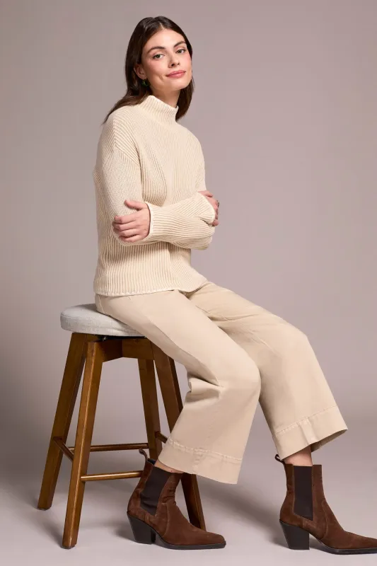 Combed Cotton Two-Tone Rib Funnel Neck Sweater-Moonstone sold by Tribal