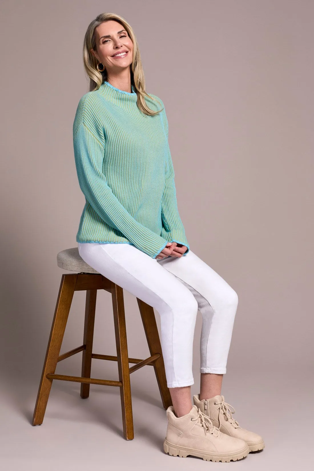 Combed Cotton Two-Tone Rib Funnel Neck Sweater-Mistblue sold by Tribal product image thumbnail 3