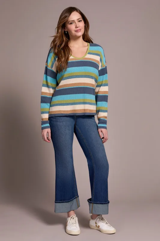Combed Cotton U-Neck Waffle Sweater-Wasabi sold by Tribal