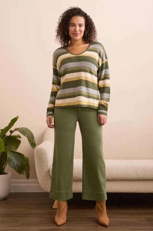 Combed Cotton U-Neck Waffle Sweater-Chive sold by Tribal