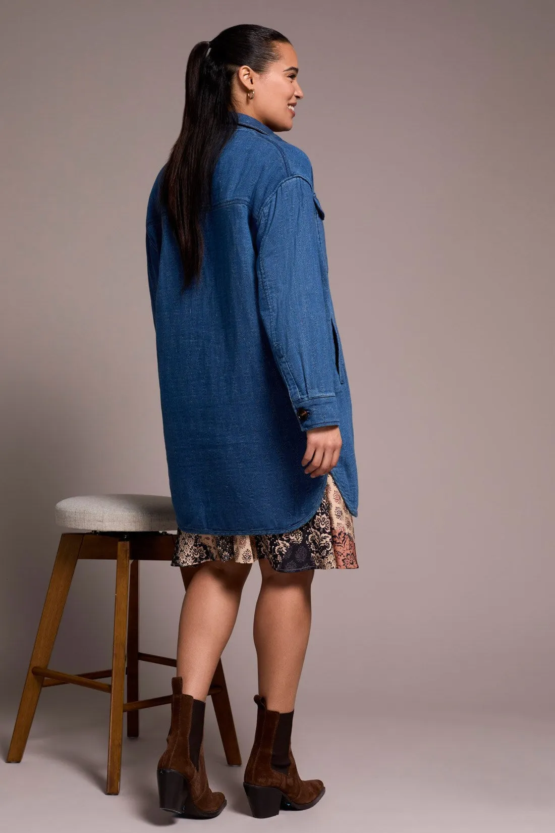 Quilted Cotton Button Front Shacket-Bluebliss sold by Tribal product image thumbnail 4