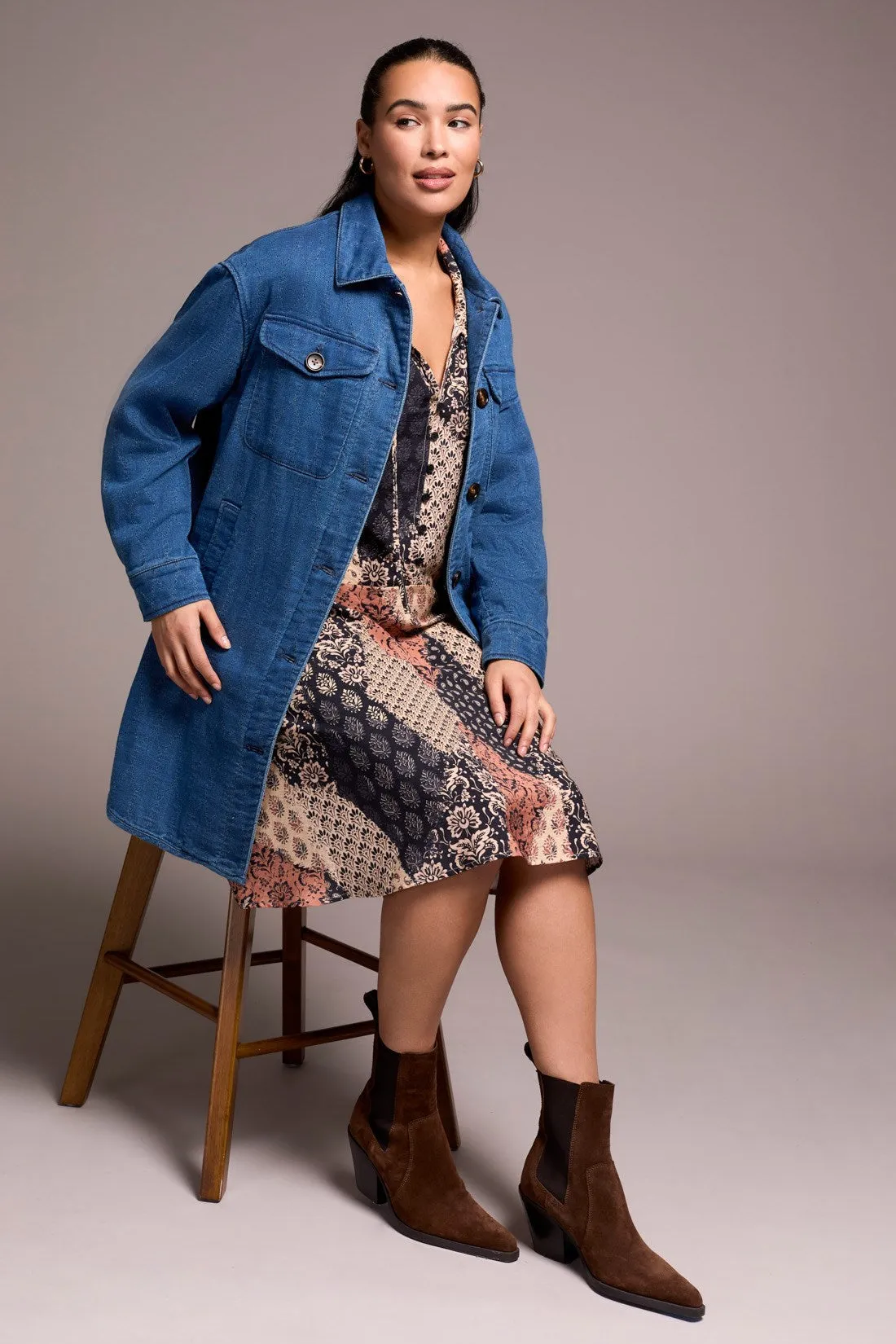 Quilted Cotton Button Front Shacket-Bluebliss sold by Tribal product image thumbnail 3