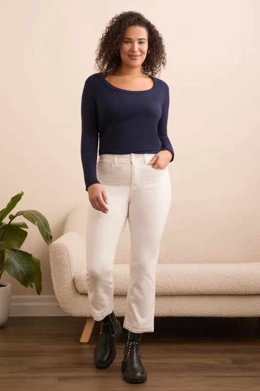 Super Stretch Sophia Curvy Micro Flare Crop Jeans-Eggshell made by Tribal