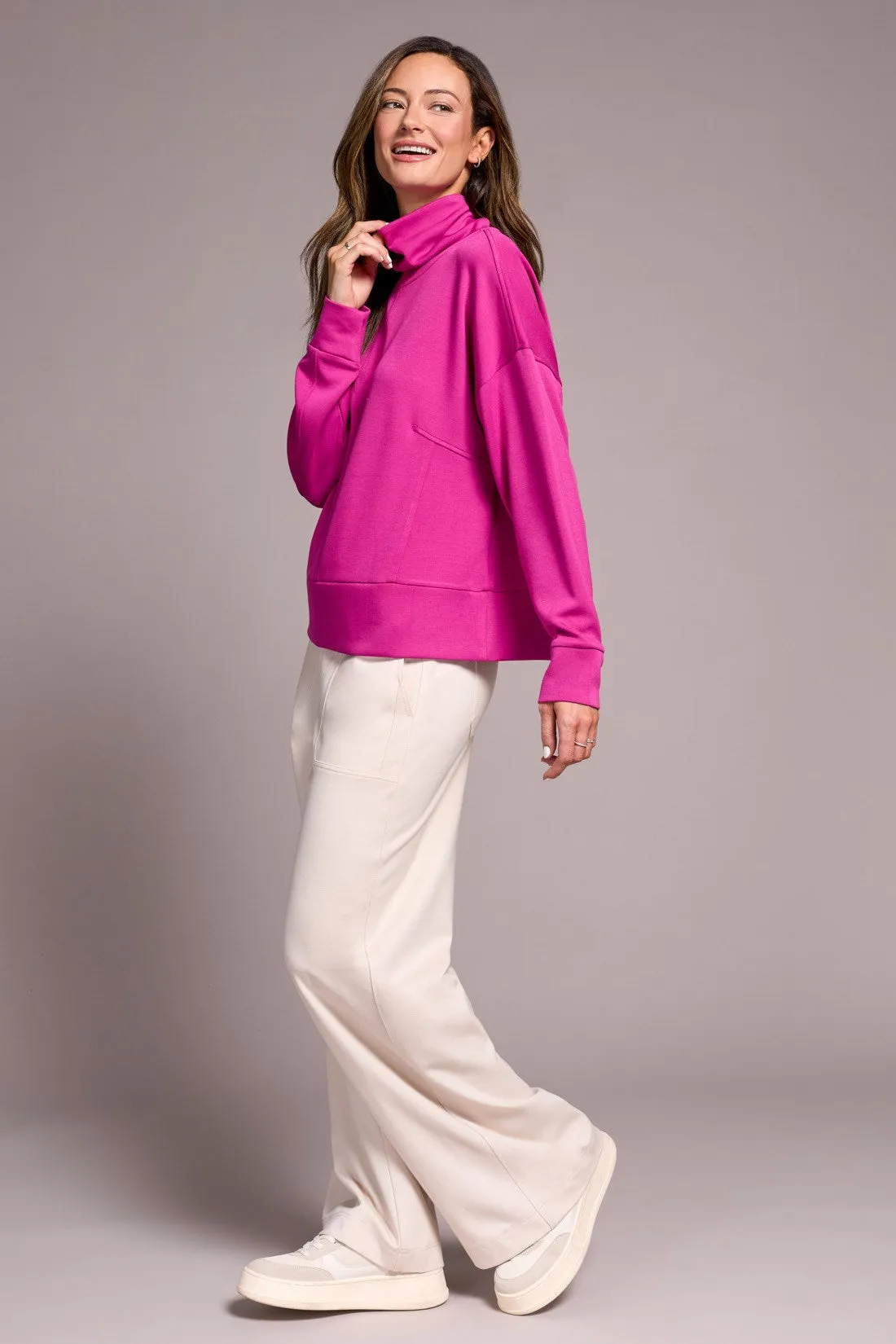 Techno Lux Drop Shoulder Funnel Neck Knit Top-Pink flambe sold by Tribal product image thumbnail 3