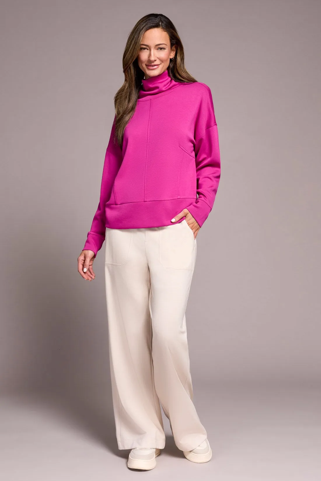 Techno Lux Drop Shoulder Funnel Neck Knit Top-Pink flambe sold by Tribal