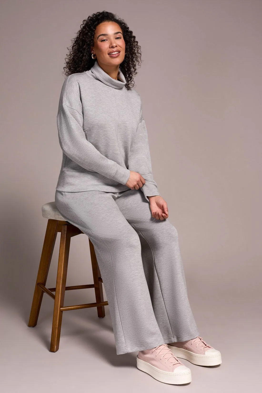 Techno Lux Drop Shoulder Funnel Neck Knit Top-Lt grey mix sold by Tribal