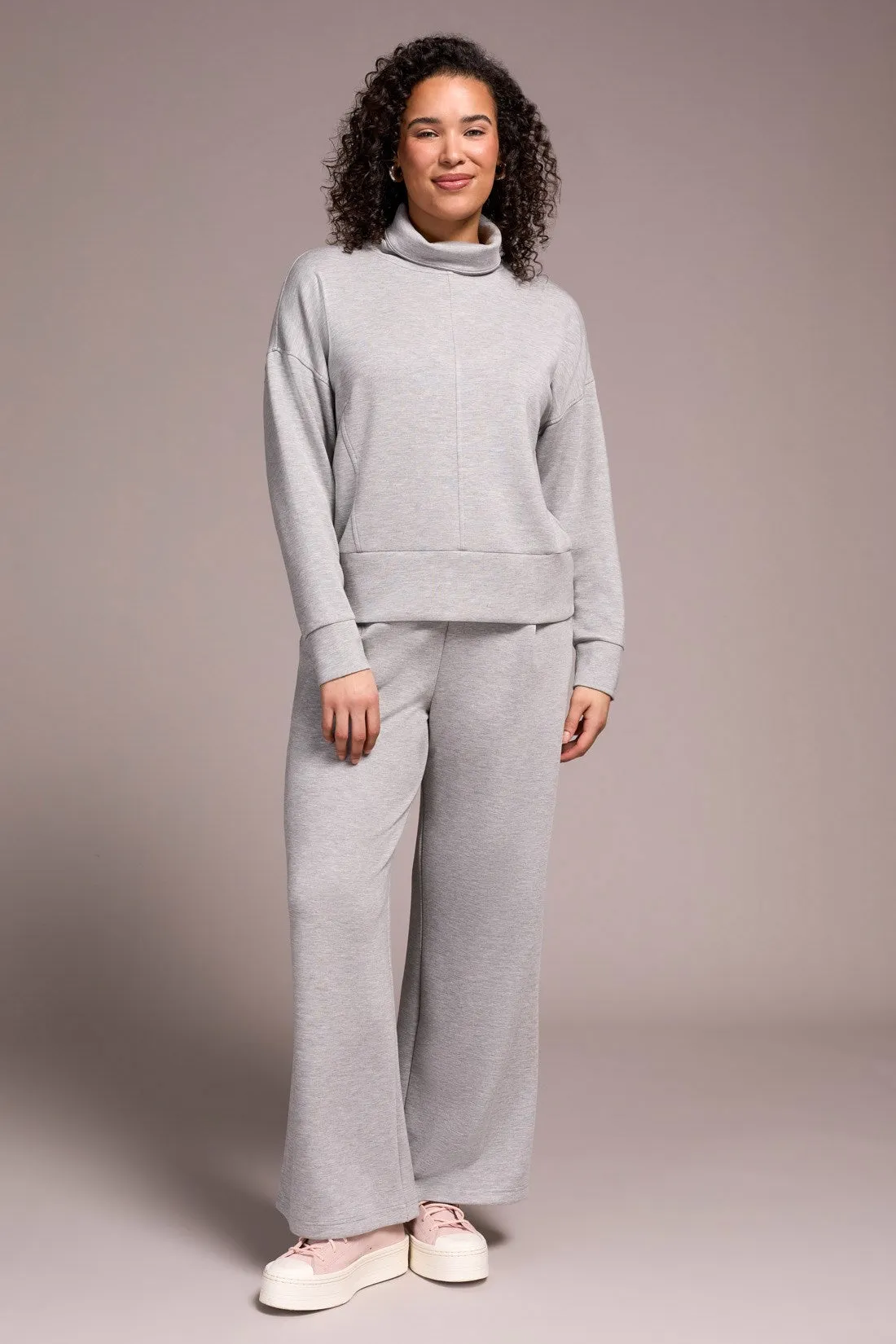 Techno Lux Drop Shoulder Funnel Neck Knit Top-Lt grey mix sold by Tribal product image thumbnail 3