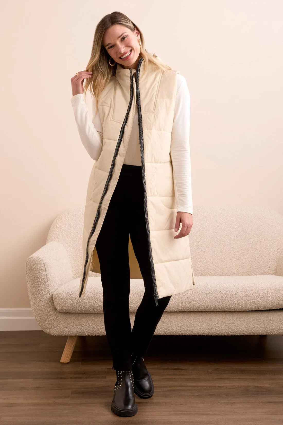 Longline Zip-Front Quilted Vest-Moonstone sold by Tribal