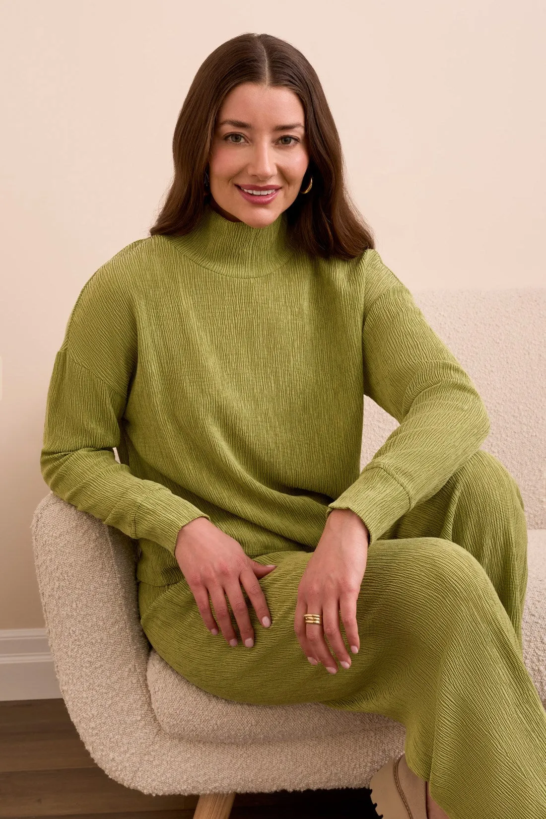 Two-Tone Crinkle Drop Shoulder Mock Neck Top-Wasabi sold by Tribal product image thumbnail 3