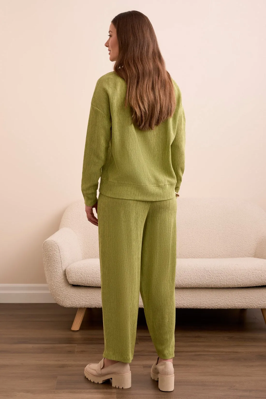 Two-Tone Crinkle Drop Shoulder Mock Neck Top-Wasabi sold by Tribal product image thumbnail 4