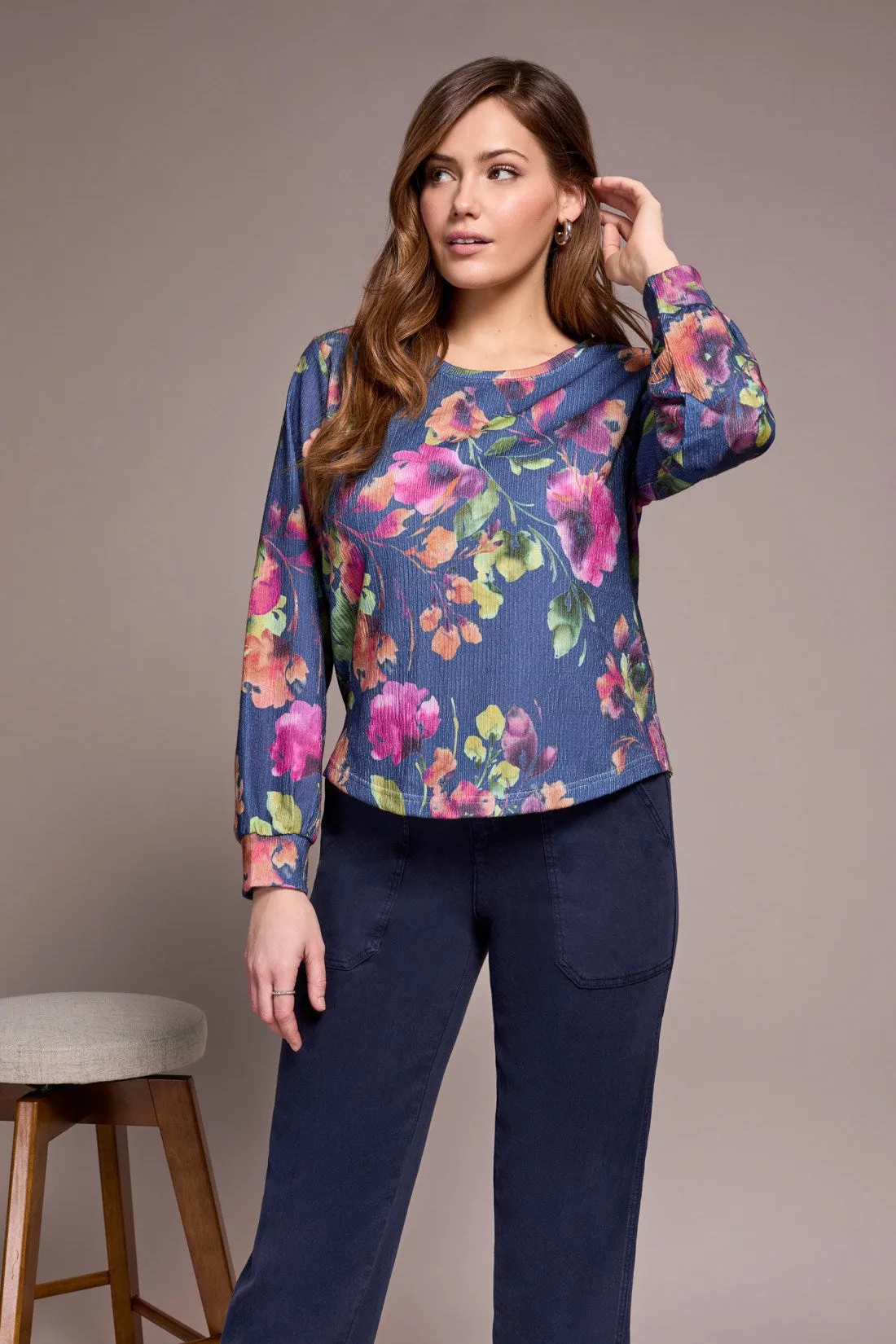 Printed Long Sleeve Crew Neck Knit Top-Marine sold by Tribal product image thumbnail 3