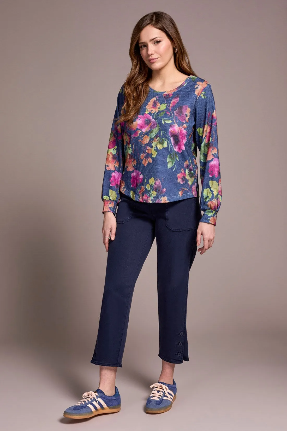 Printed Long Sleeve Crew Neck Knit Top-Marine sold by Tribal