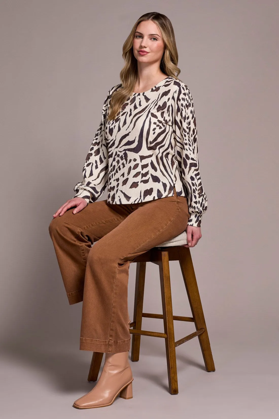 Printed Long Sleeve Crew Neck Knit Top-Walnut sold by Tribal product image thumbnail 3