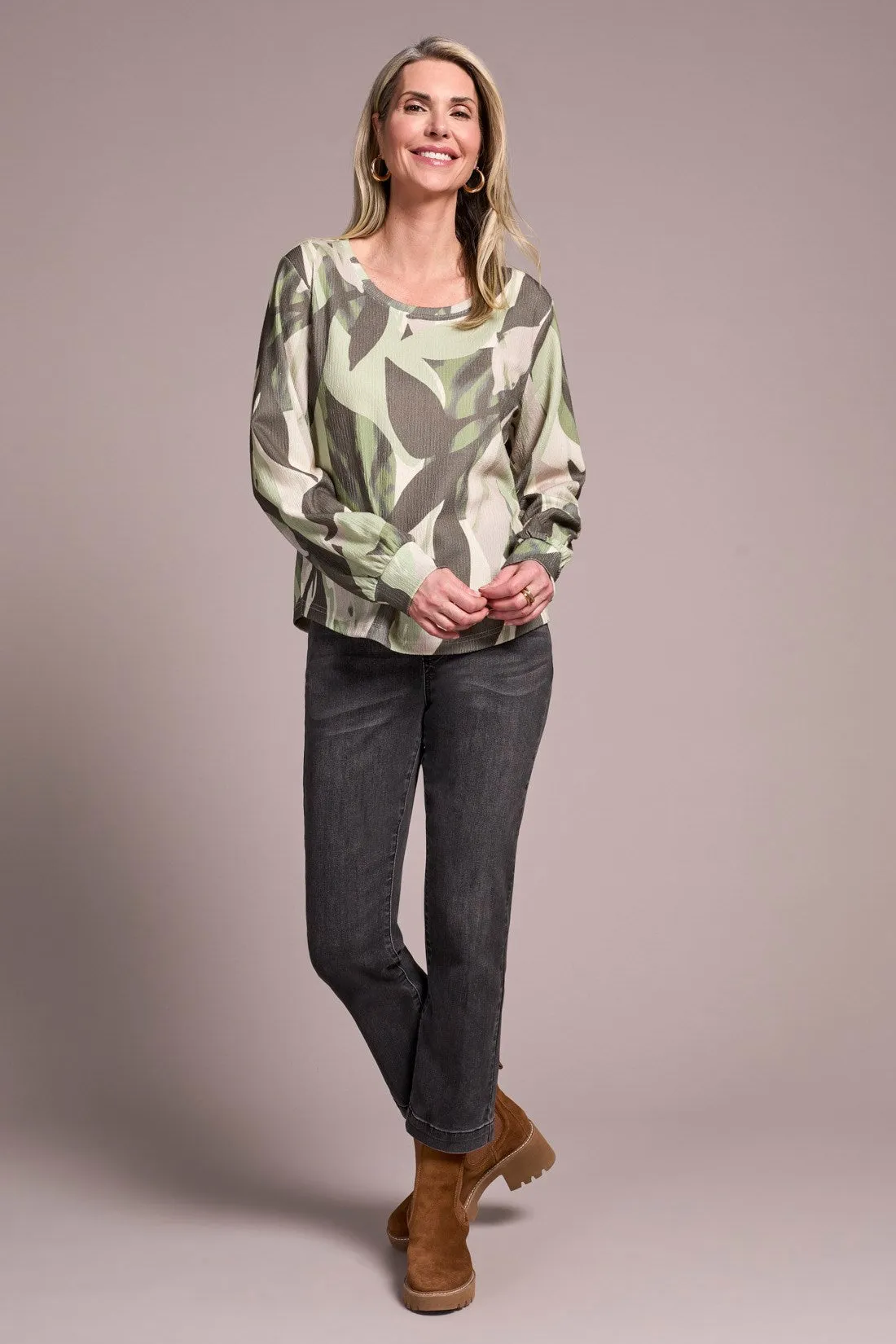 Printed Long Sleeve Crew Neck Knit Top-Ivy sold by Tribal