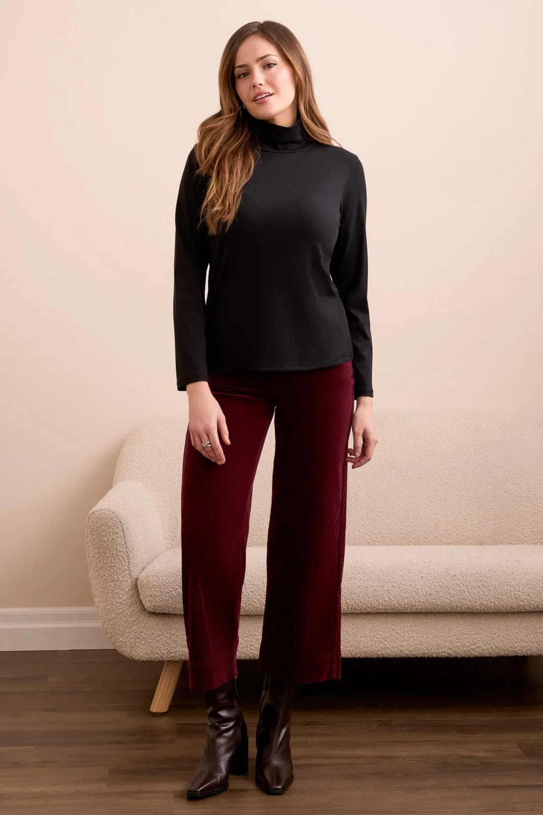 Jacquard Knit Long Sleeve V-Neck Top-Black sold by Tribal