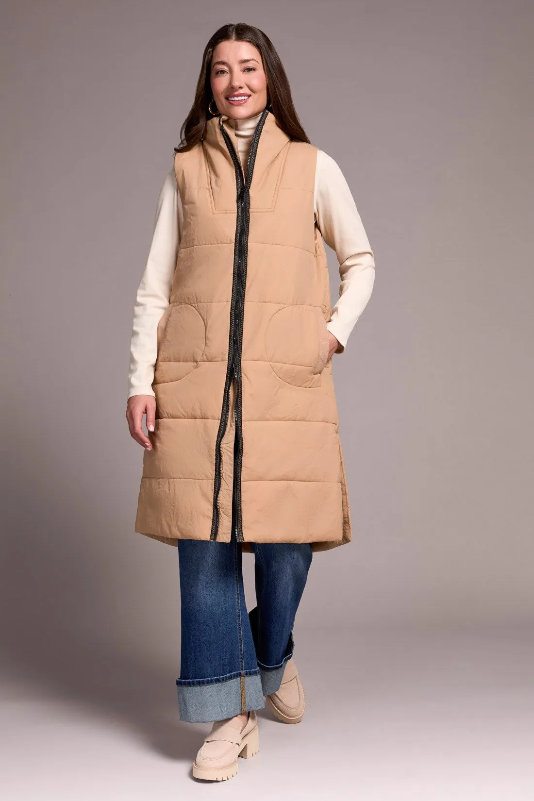 Longline Zip-Front Quilted Vest-Icelatte sold by Tribal product image thumbnail 2