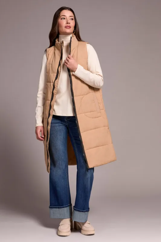 Long Zip-Front Quilted Vest-Icelatte sold by Tribal