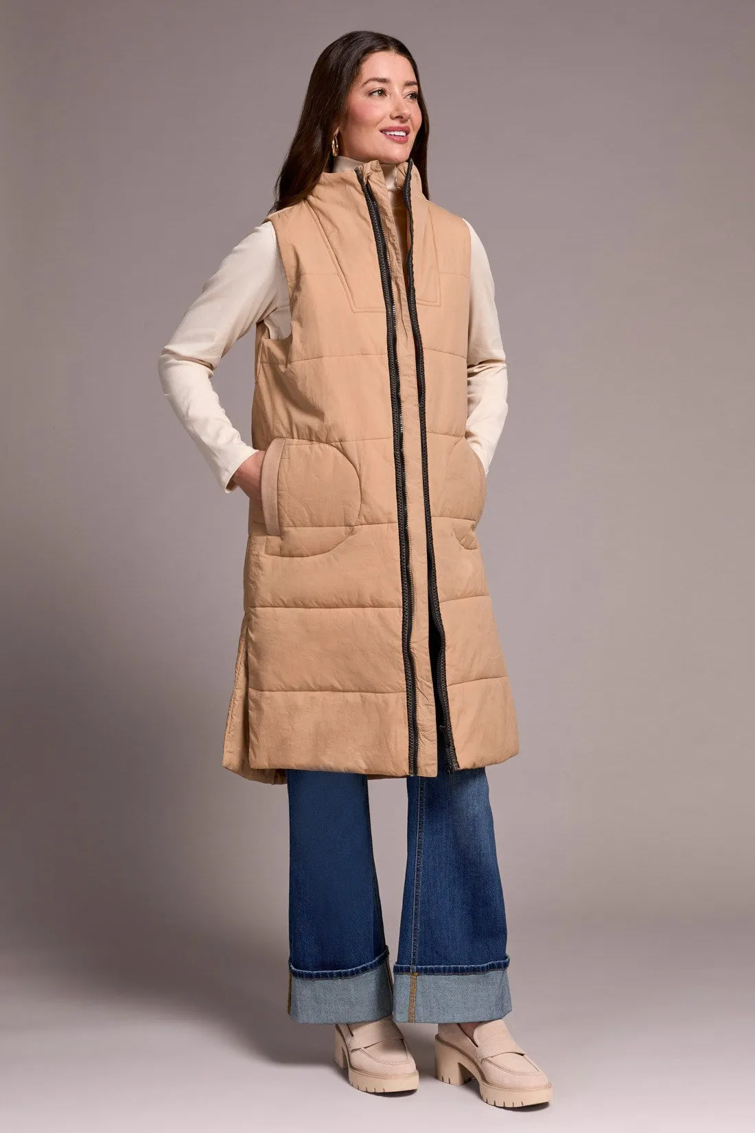 Longline Zip-Front Quilted Vest-Icelatte sold by Tribal product image thumbnail 3