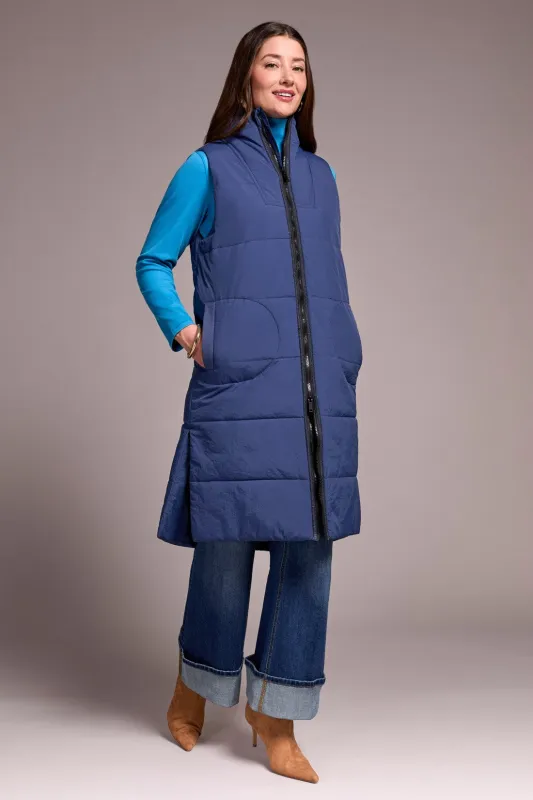 Long Zip-Front Quilted Vest-Marine sold by Tribal