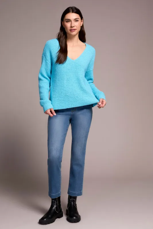Soft Touch Drop Shoulder V-Neck Sweater-Cloud blue sold by Tribal