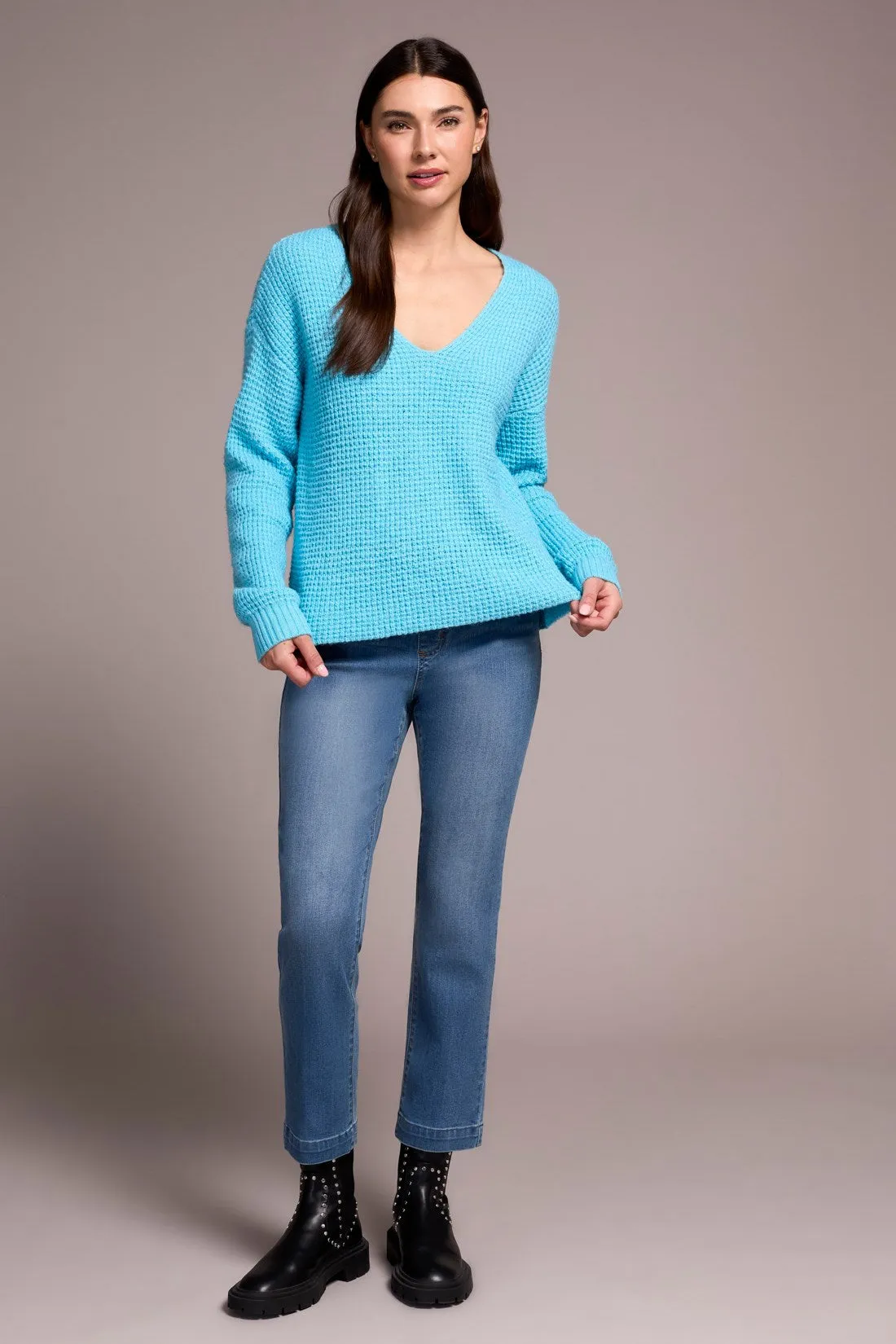 Soft Touch Drop Shoulder V-Neck Sweater-Cloud blue sold by Tribal