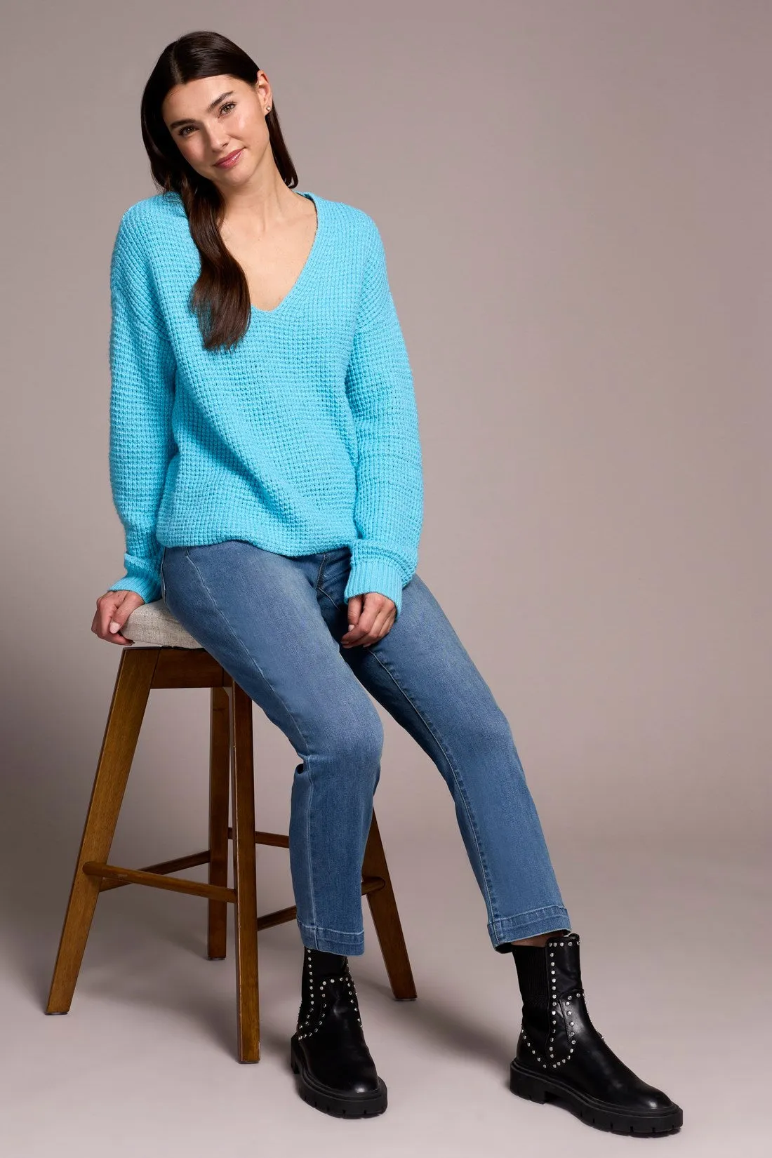 Soft Touch Drop Shoulder V-Neck Sweater-Cloud blue sold by Tribal product image thumbnail 3