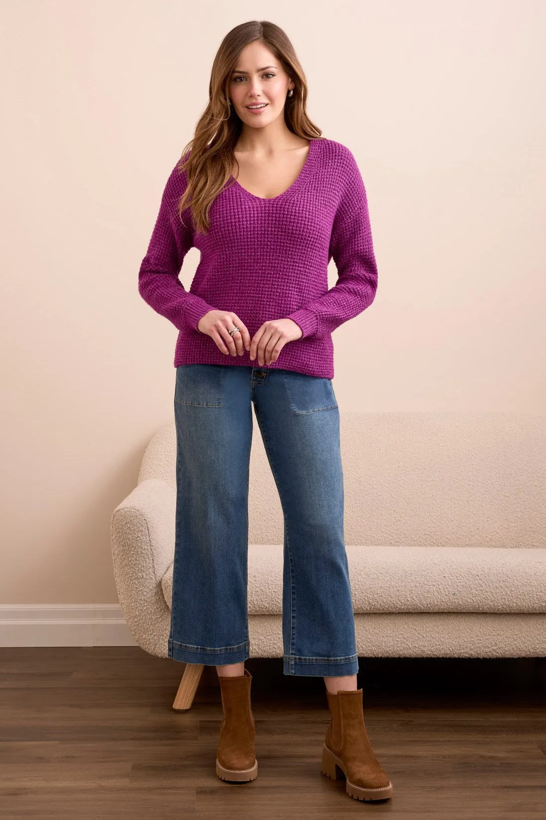 Soft Touch Drop Shoulder V-Neck Sweater-Dahlia mauve sold by Tribal product image thumbnail 2