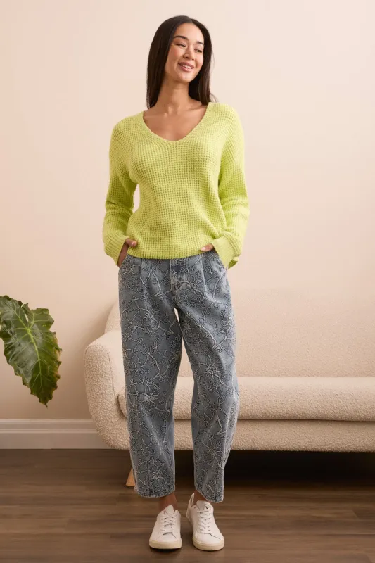Soft Touch Drop Shoulder V-Neck Sweater-Limemist sold by Tribal