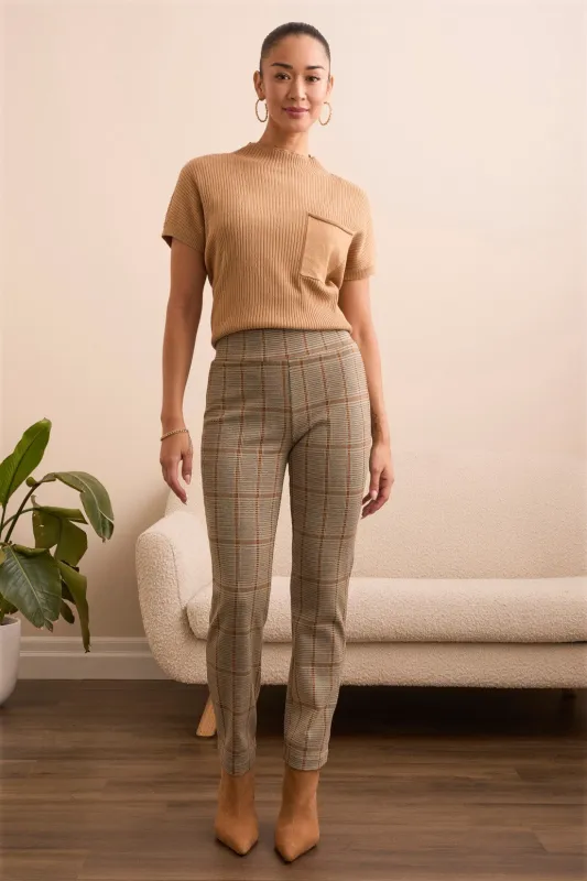 Plaid Knit Ponte Pull-On Ankle Pant-Icelatte sold by Tribal