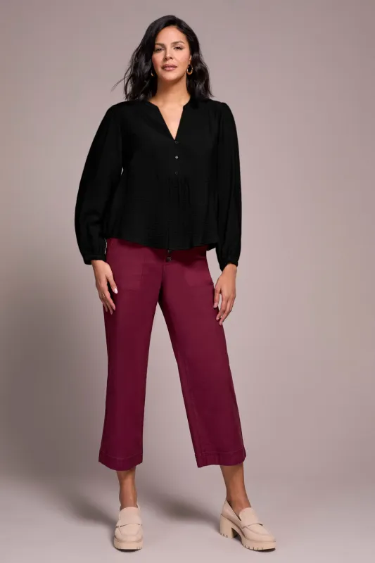 Notched Neck Blouse With Front Placket Detail-Black sold by Tribal