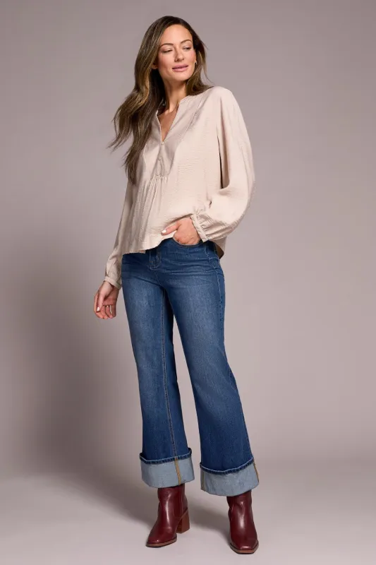 Notched Neck Blouse With Front Placket Detail-Sandstone sold by Tribal