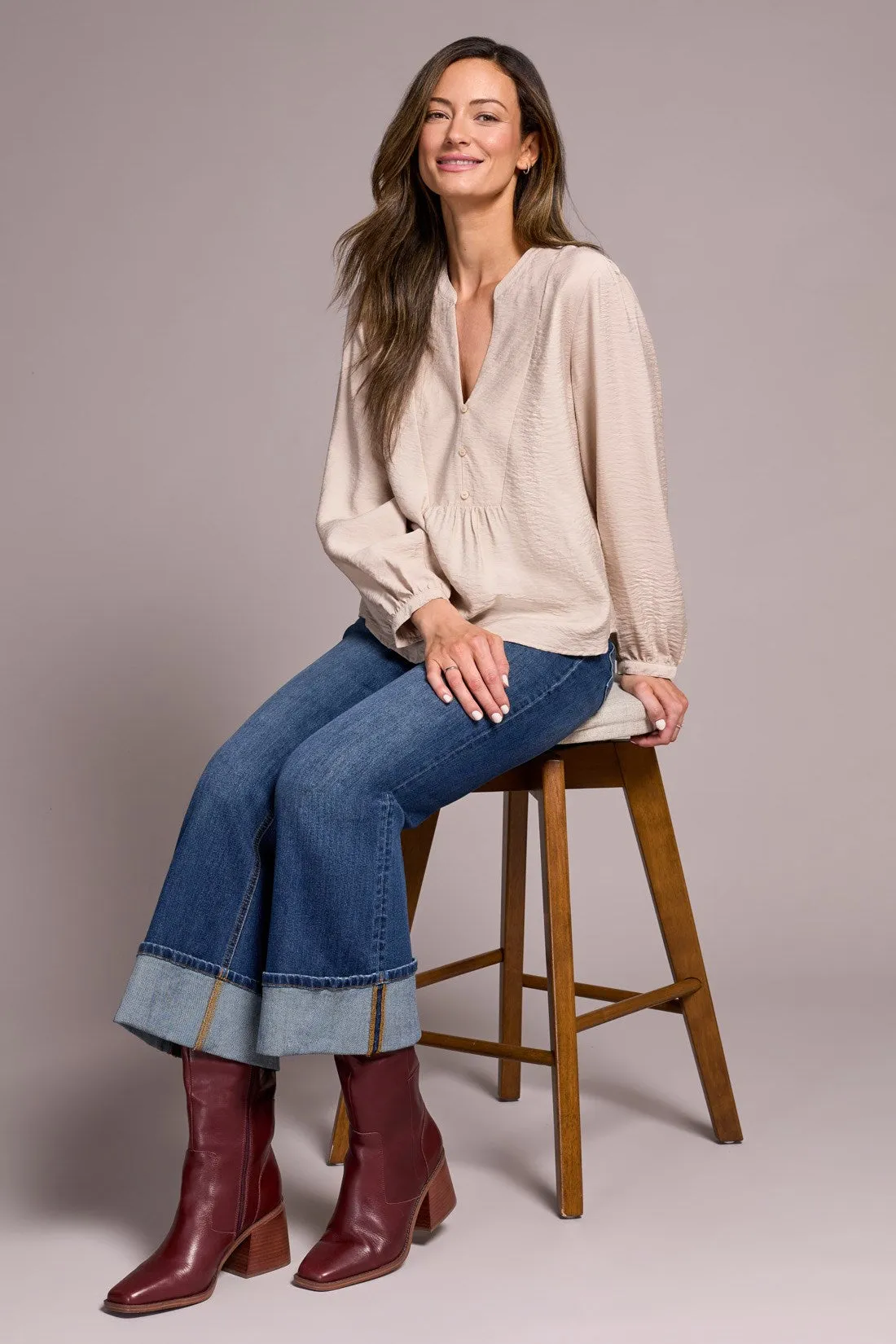 Notched Neck Blouse With Front Placket Detail-Sandstone sold by Tribal product image thumbnail 3