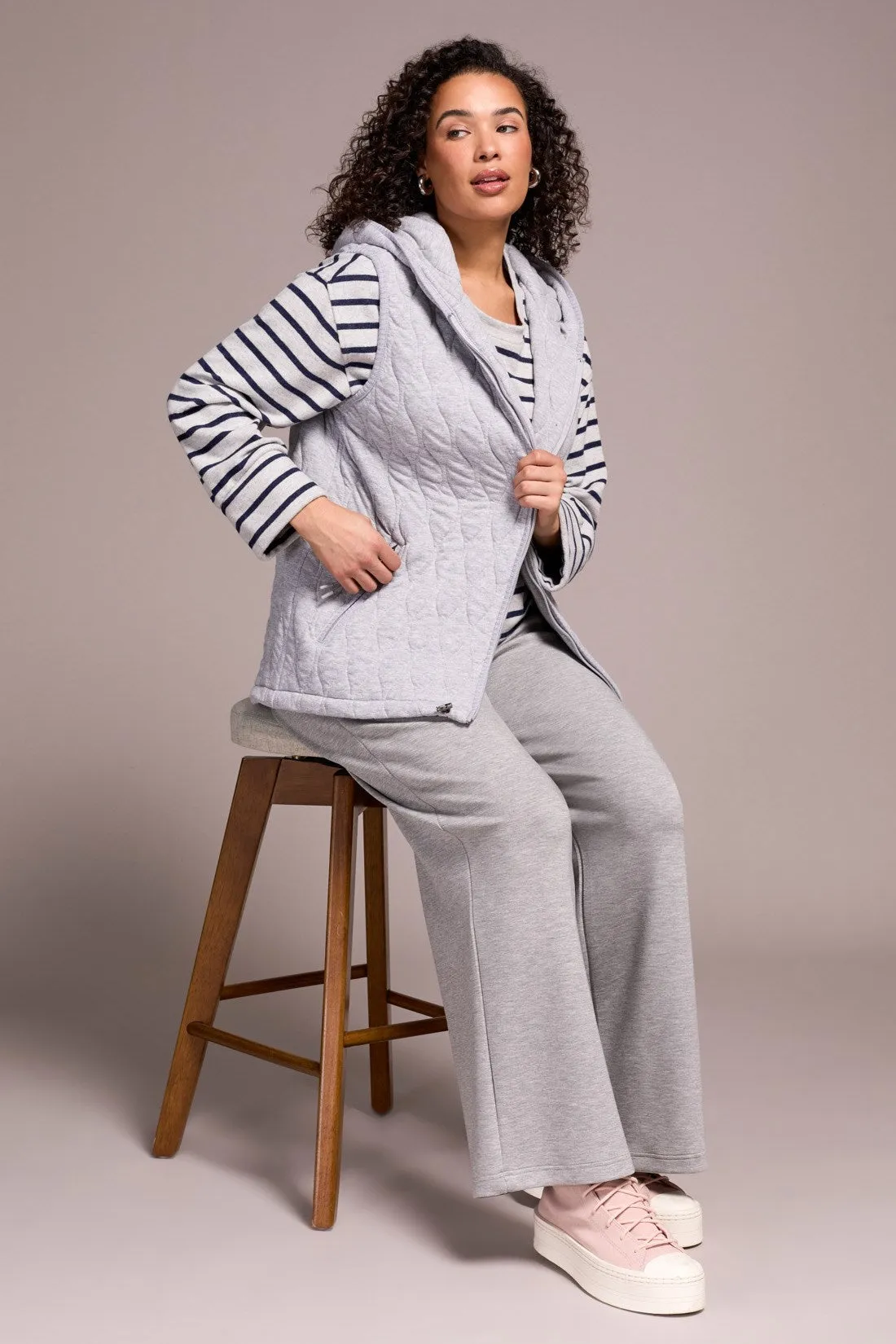 Quilted Cotton Long Hooded Vest-Grey mix sold by Tribal product image thumbnail 3