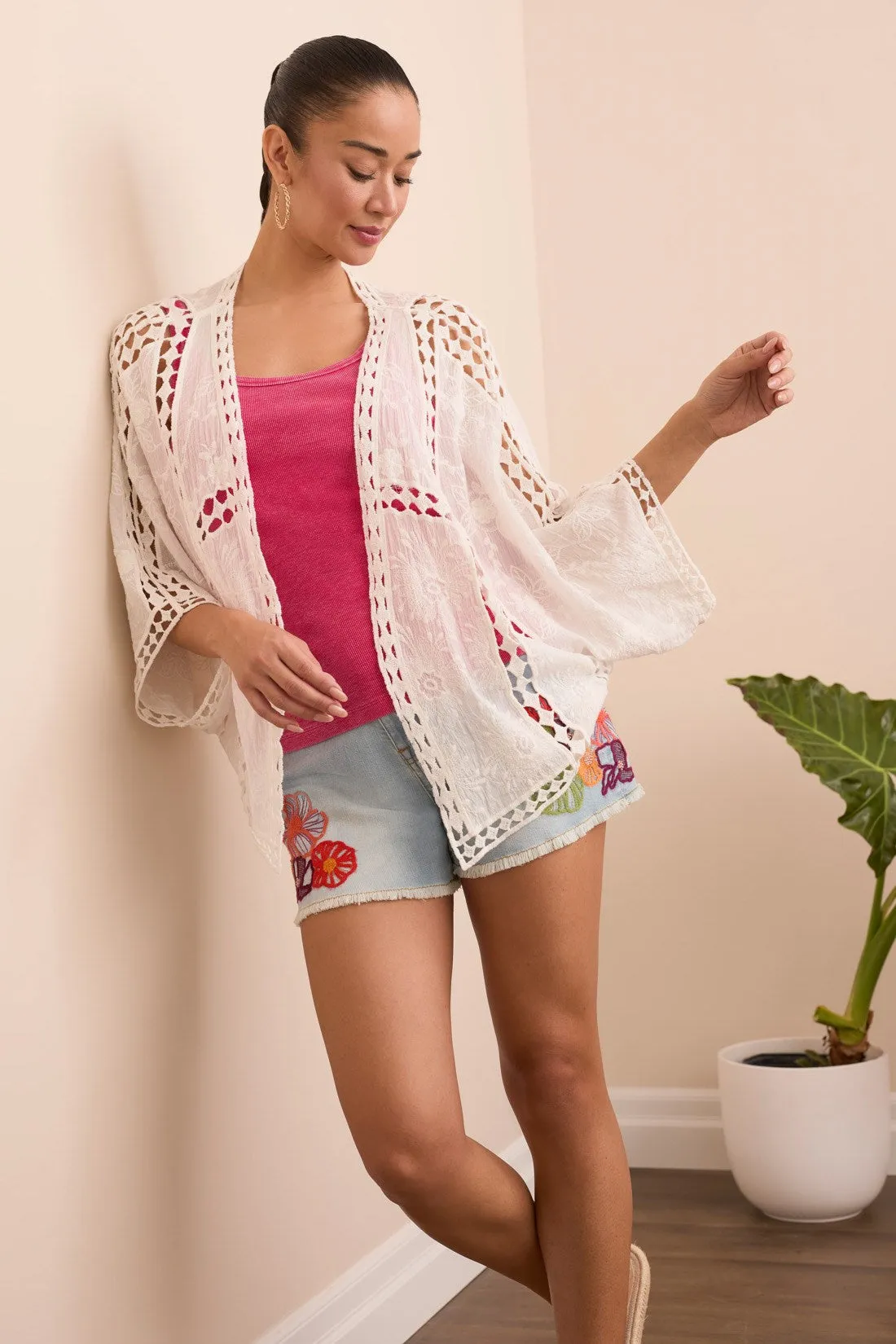 Embroidered Crochet Cover Up With Lace Cut Detail-Summerwhite sold by Tribal product image thumbnail 4