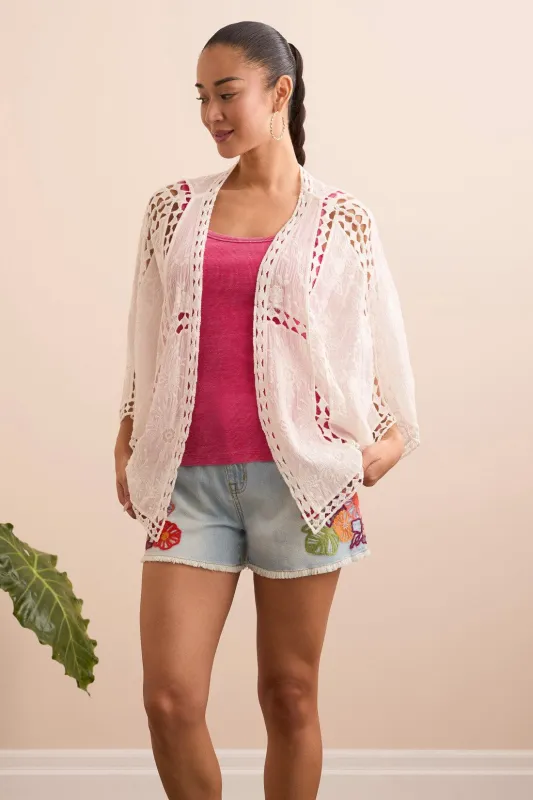 Embroidered Crochet Cover Up With Lace Cut Detail-Summerwhite sold by Tribal