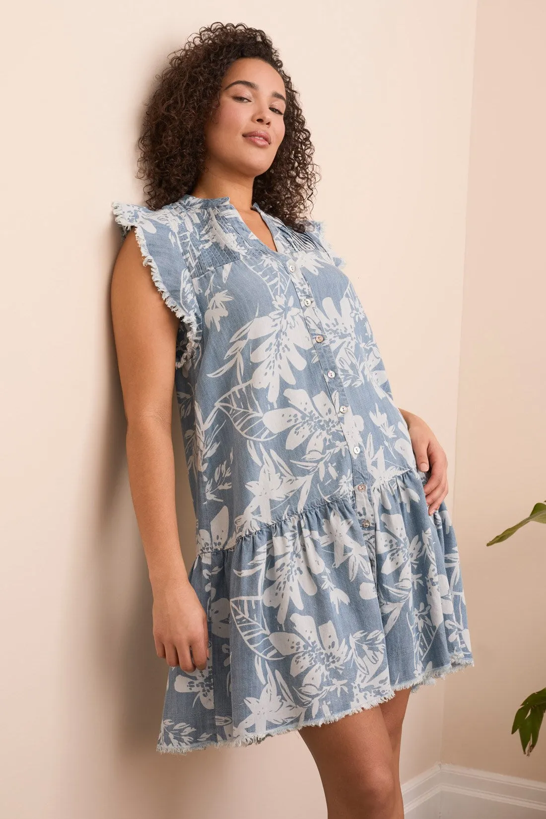 Tencel Floral Print Button-Front Dress-Lt. blue sold by Tribal product image thumbnail 3