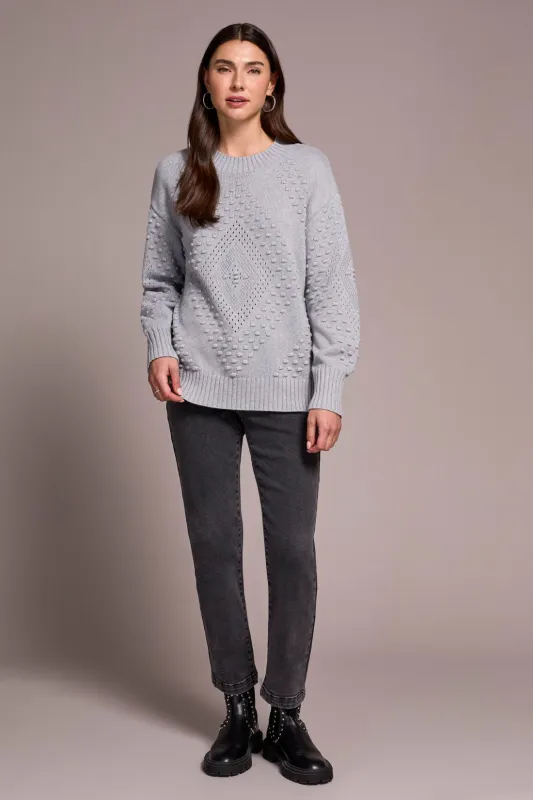 Textured Long Puff Sleeve Cotton Sweater-Grey mix sold by Tribal
